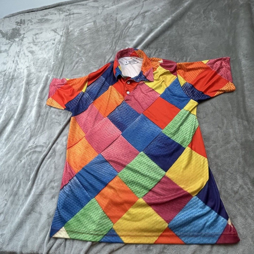 Play Loud Golf Polo Shirt Men's Large Colorful Geometric Loud Golf Performance